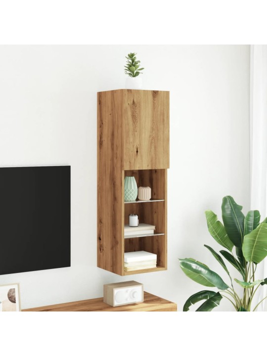 Tv galdiņš ar led lampiņām, koka krāsa, 30,5x30x102 cm