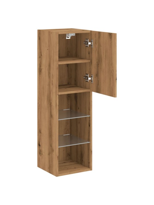 Tv galdiņš ar led lampiņām, koka krāsa, 30,5x30x102 cm