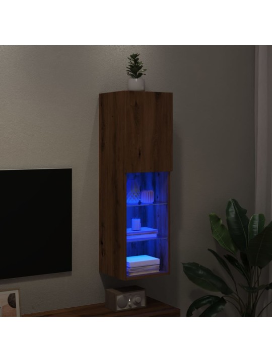 Tv galdiņš ar led lampiņām, koka krāsa, 30,5x30x102 cm