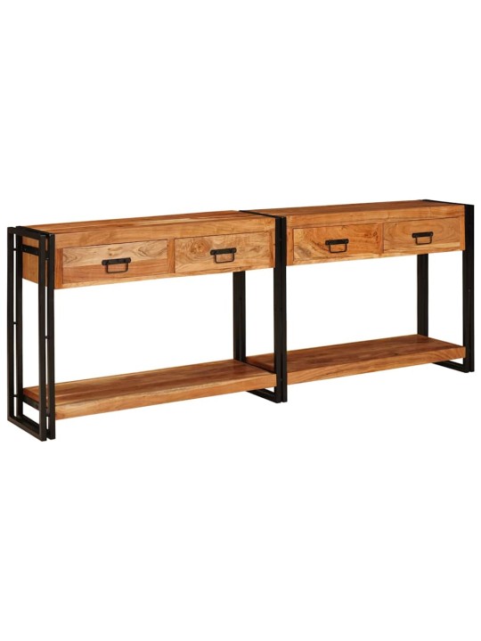 Konsoles galdi 2 pcs brūna 200 x 33 x 75 cm akācijas masīvkoks