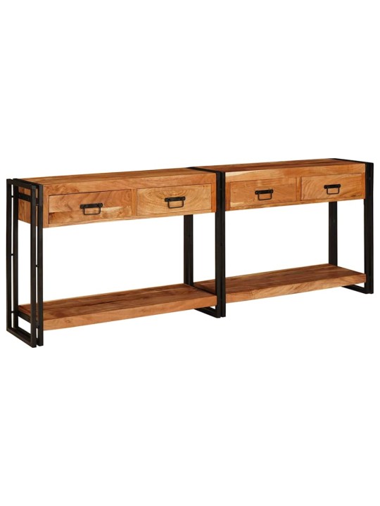Konsoles galdi 2 pcs brūna 200 x 33 x 75 cm akācijas masīvkoks