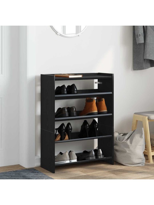 Apavu plaukts, melns, 80x25x61,5 cm, inženierijas koks