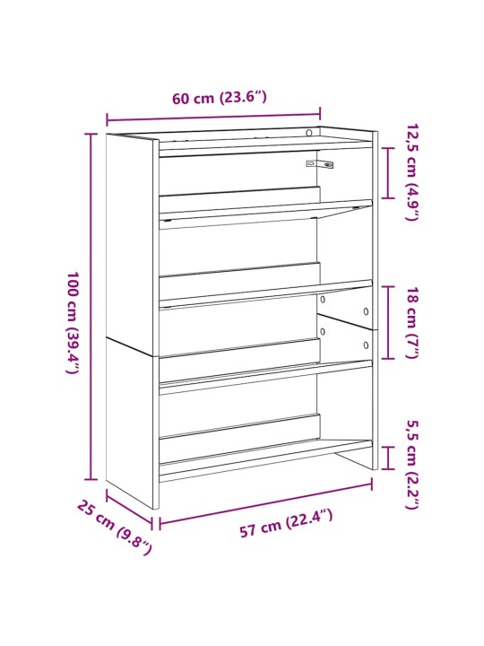 Apavu plaukts, melns, 80x25x61,5 cm, inženierijas koks