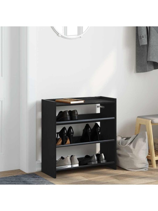 Apavu plaukts, melns, 60x25x62 cm, inženierijas koks