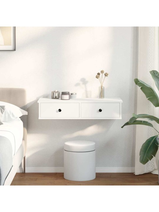 Sienas plaukts ar atvilktnēm balts 80x34x17cm inženierijas koks