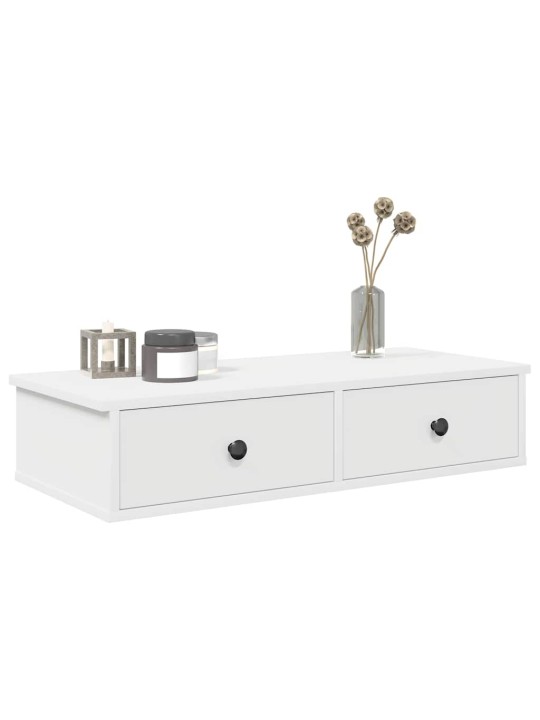 Sienas plaukts ar atvilktnēm balts 80x34x17cm inženierijas koks