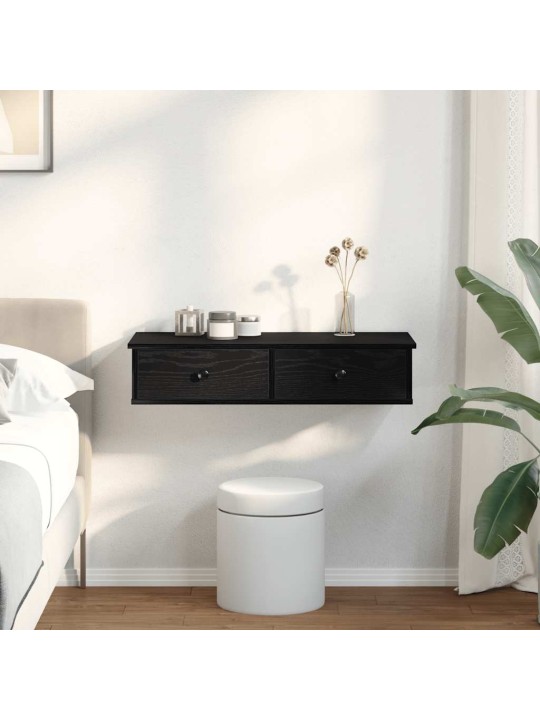 Sienas plaukts ar atvilktnēm melns 80x34x17cm inženierijas koks
