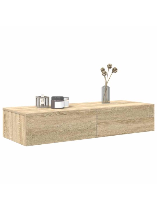 Sienas plaukts ar atvilktnēm ozolkoka 100x36x19 cm