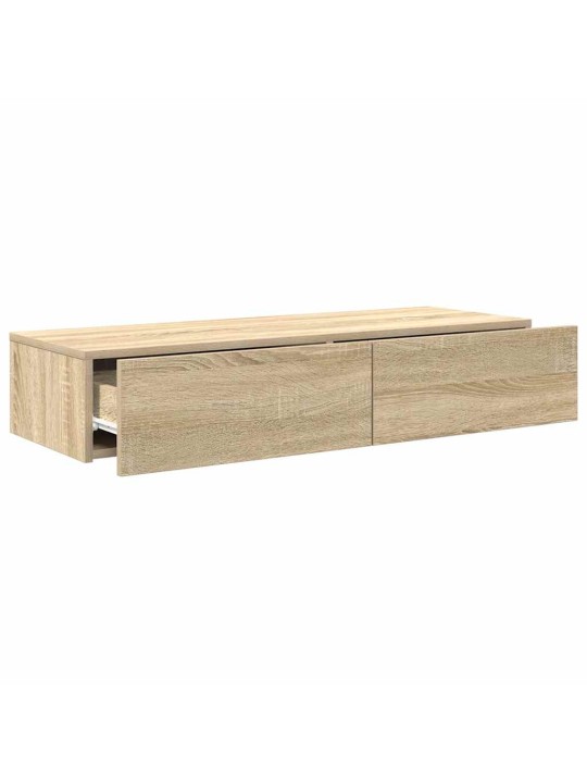 Sienas plaukts ar atvilktnēm ozolkoka 100x36x19 cm