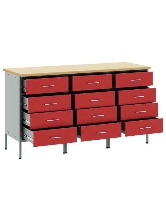 Darba skapis 3 pcs sarkans un pelēks 150 x 55 x 85 cm