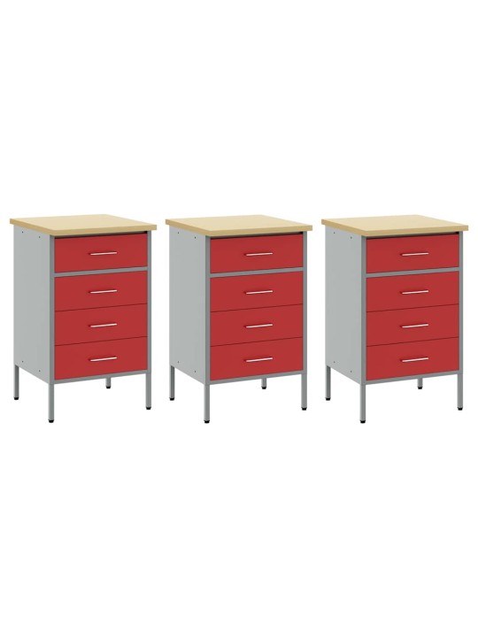 Darba skapis 3 pcs sarkans un pelēks 150 x 55 x 85 cm