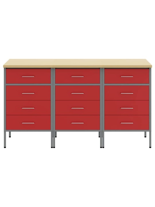 Darba skapis 3 pcs sarkans un pelēks 150 x 55 x 85 cm
