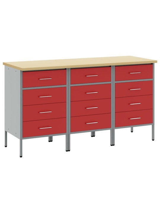 Darba skapis 3 pcs sarkans un pelēks 150 x 55 x 85 cm