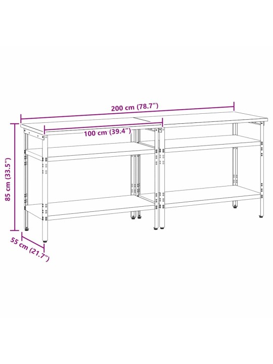 Darbagalda komplekts 2 pcs pelēka 200 x 55 x 85 cm tērauds