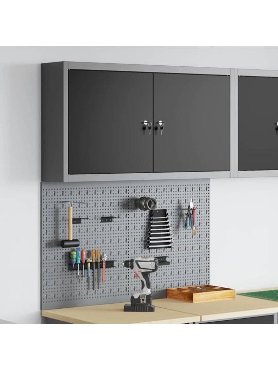 Instrumentu skapis un dēļu komplekts ar plauktu 3 pcs melna