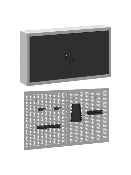 Instrumentu skapis un dēļu komplekts ar plauktu 3 pcs melna