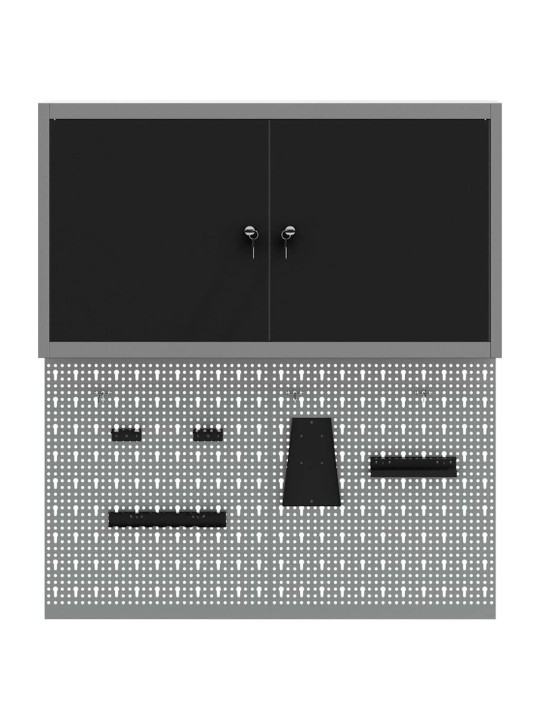 Instrumentu skapis un dēļu komplekts ar plauktu 3 pcs melna