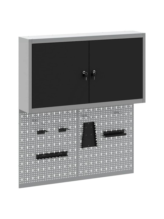 Instrumentu skapis un dēļu komplekts ar plauktu 3 pcs melna