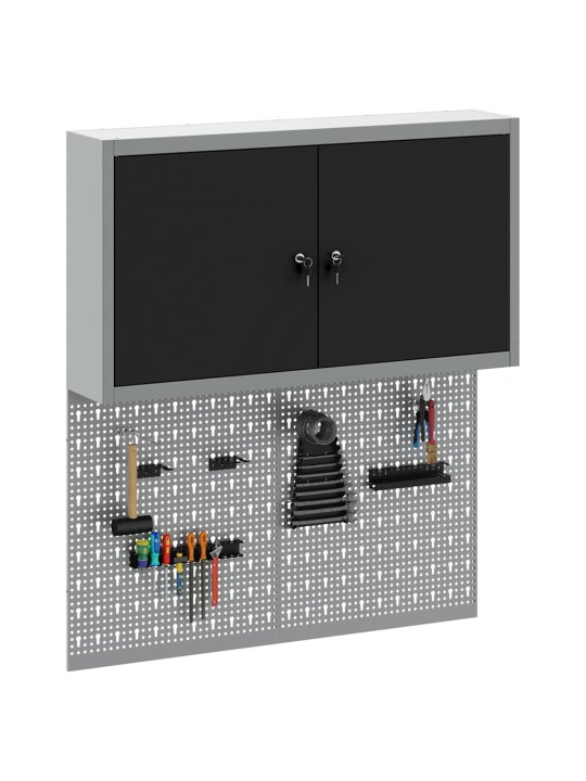 Instrumentu skapis un dēļu komplekts ar plauktu 3 pcs melna