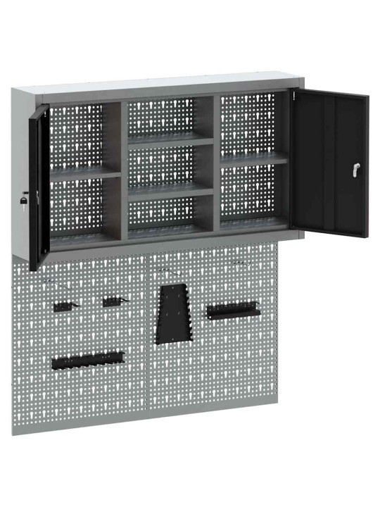 Instrumentu skapis un dēļu komplekts ar plauktu 3 pcs melna