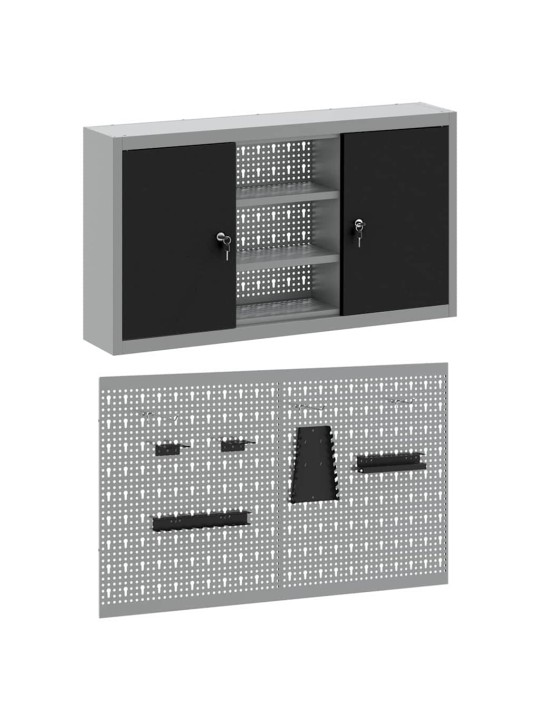 Instrumentu skapis un dēļu komplekts ar plauktu 3 pcs melna