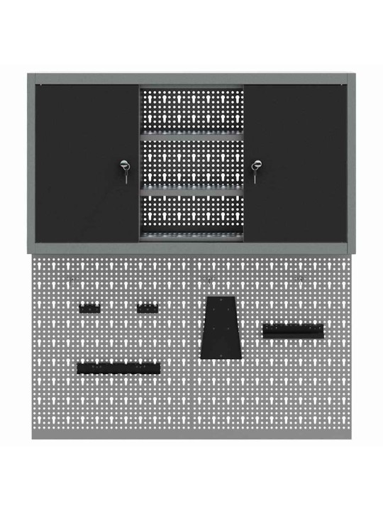 Instrumentu skapis un dēļu komplekts ar plauktu 3 pcs melna
