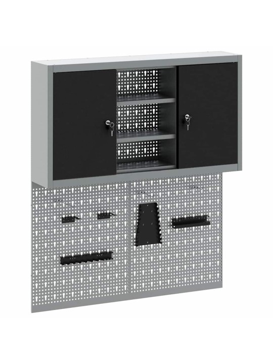 Instrumentu skapis un dēļu komplekts ar plauktu 3 pcs melna