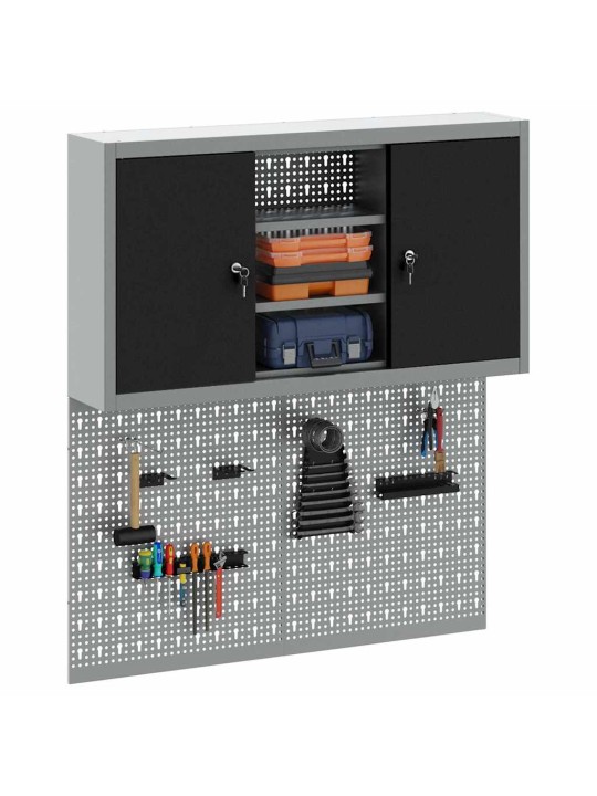 Instrumentu skapis un dēļu komplekts ar plauktu 3 pcs melna