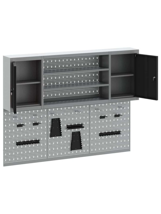 Instrumentu skapis un dēļu komplekts ar plauktu 6 pcs melna