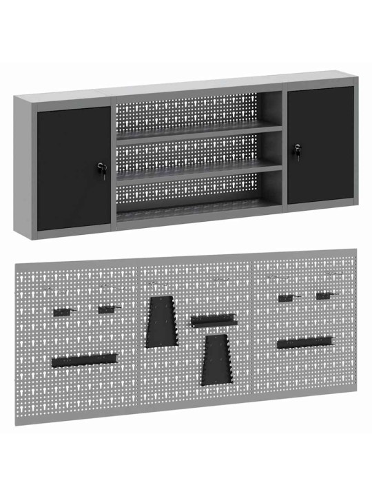 Instrumentu skapis un dēļu komplekts ar plauktu 6 pcs melna