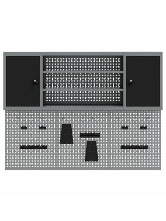 Instrumentu skapis un dēļu komplekts ar plauktu 6 pcs melna