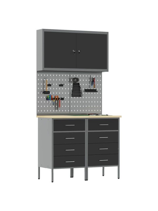 Darbagalds ar atvilktni 5 pcs melna 100 x 55 x 200 cm tērauds