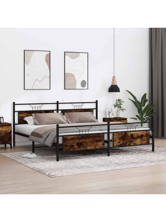Gultas rāmis bez matrača, metāls, 200x200cm, ozolkoka imitācija