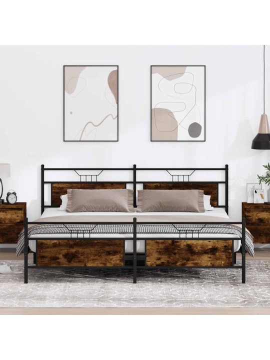 Gultas rāmis bez matrača, metāls, 200x200cm, ozolkoka imitācija