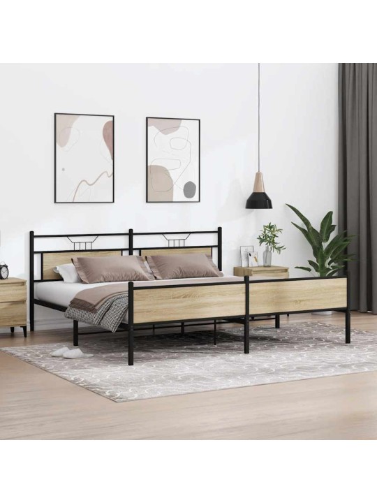 Gultas rāmis bez matrača, metāls, 200x200cm, ozolkoka imitācija