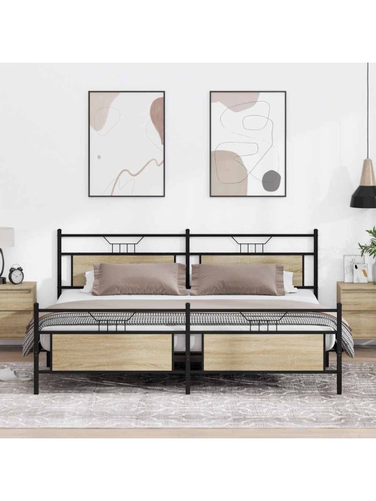 Gultas rāmis bez matrača, metāls, 200x200cm, ozolkoka imitācija