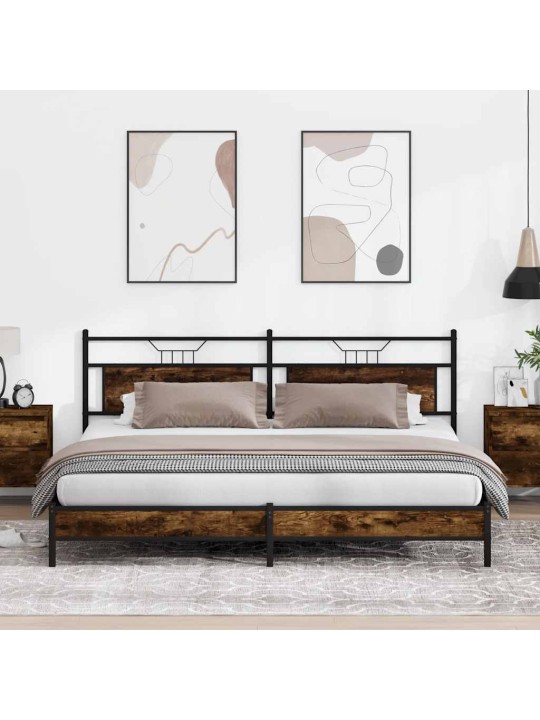 Gultas rāmis bez matrača, metāls, 200x200cm, ozolkoka imitācija