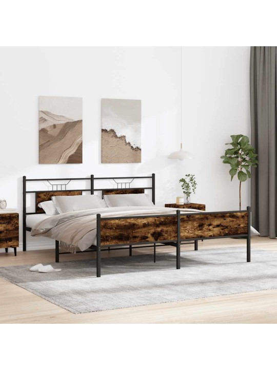 Gultas rāmis bez matrača, metāls, 160x200cm, ozolkoka imitācija