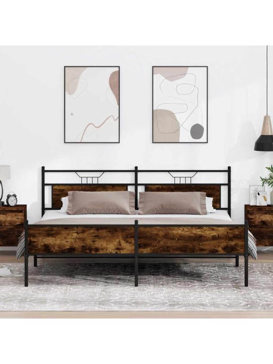 Gultas rāmis bez matrača, metāls, 200x200cm, ozolkoka imitācija