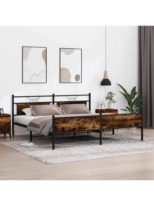 Gultas rāmis bez matrača, metāls, 200x200cm, ozolkoka imitācija