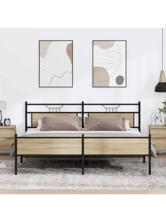 Gultas rāmis bez matrača, metāls, 200x200cm, ozolkoka imitācija