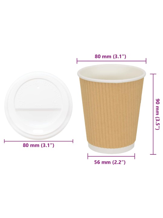 Papīra kafijas krūzes ar vākiem 1000 gab 8 unces 200 ml
