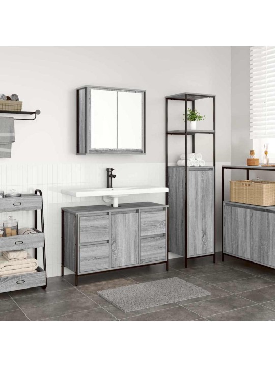 Vannas istabas mēbeļu komplekts 2 pcs pelēks sonoma un melns