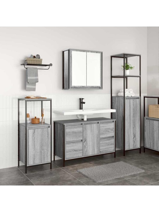 Vannas istabas mēbeļu komplekts 3 pcs pelēks sonoma un melns