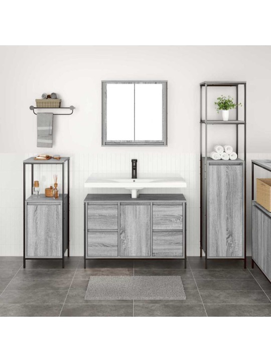 Vannas istabas mēbeļu komplekts 3 pcs pelēks sonoma un melns