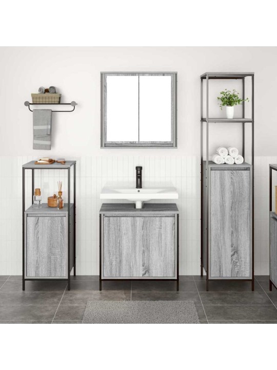 Vannas istabas mēbeļu komplekts 3 pcs pelēks sonoma un melns