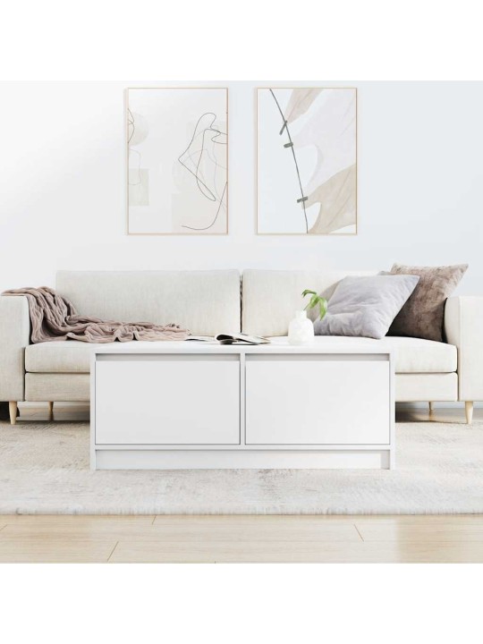 Kafijas galdiņš ar atvilktnēm balts 100x100x40 cm