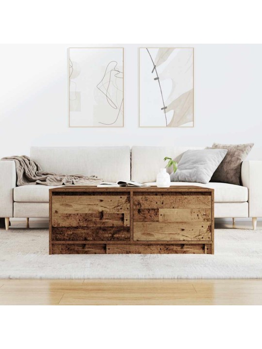 Kafijas galdiņš ar atvilktnēm, veca koka krāsā, 100x100x40 cm