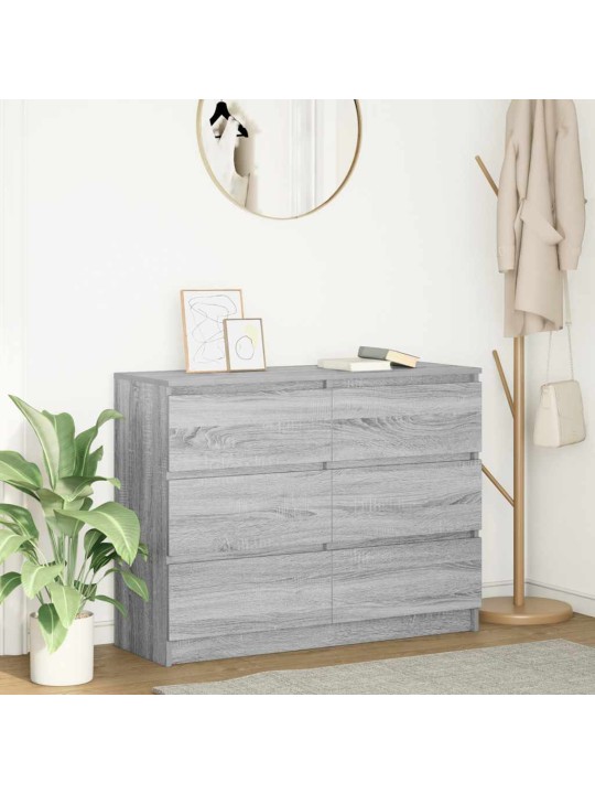 Kumode, pelēka ozolkoka, 100x35x76 cm, inženierijas koks