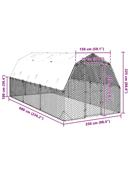 Vistas skrējiens ar jumtu, 2,5x6x2,25 m, cinkots tērauds